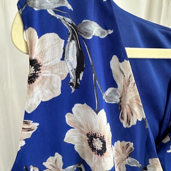 Jessica Howard Women's Plus 24W Blue Floral Faux Wrap Dress with Ruffle - Picture 5 of 13